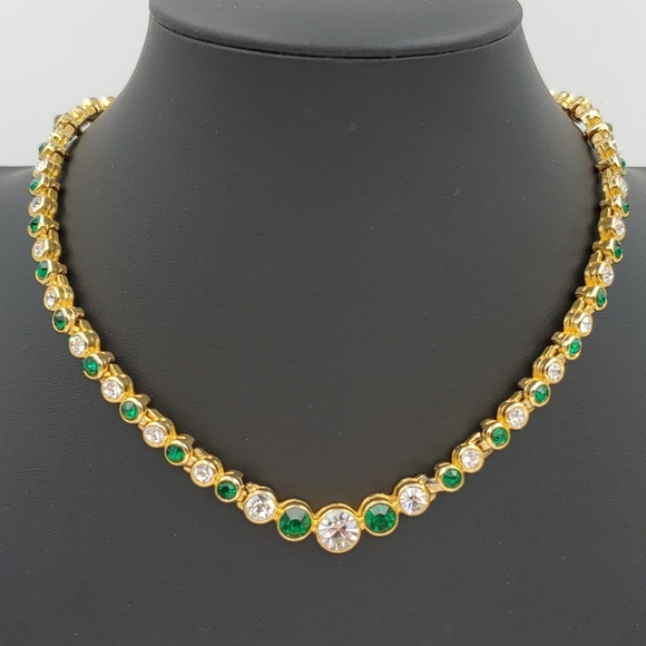 Unsigned | Jewelry | Emerald Green Colored Crystal Tennis Necklace | Poshmark